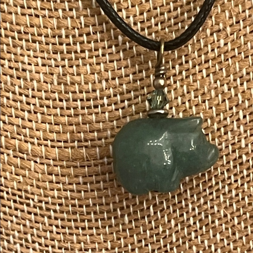 Green carved stone Pig Pendant Necklace